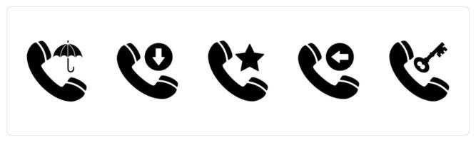 A set of 5 Contact icons as call insurance, cut call, favorite call vector