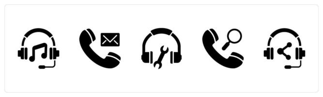 A set of 5 Contact icons as listen music, call message, headphone maintenance vector