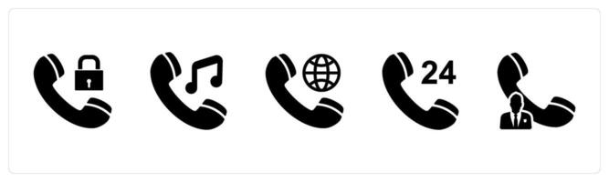 A set of 5 Contact icons as call protection, music call, international call vector