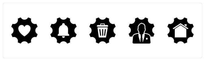 A set of 5 Contact icons as favorite setting, notification setting, remove setting vector
