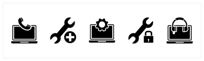 A set of 5 Contact icons as online contacts, add settings, laptop setting vector