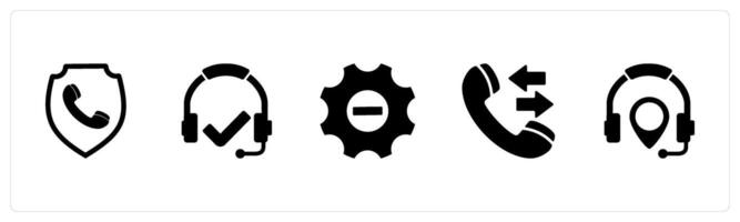 A set of 5 Contact icons as call security, headset, optimization vector