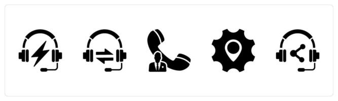 A set of 5 Contact icons as fast music, sync headphone, call owner vector