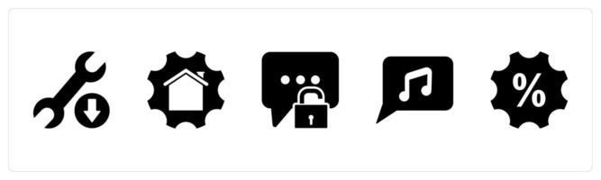 A set of 5 Contact icons as maintenance, home settings, message protection vector