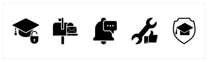 A set of 5 Contact icons as education security, post card, message notification vector