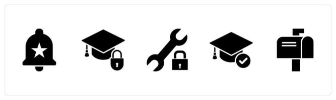 A set of 5 Contact icons as favorite bell, education security, setting protection vector