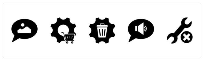 A set of 5 Contact icons as message, cart setting, remove setting vector