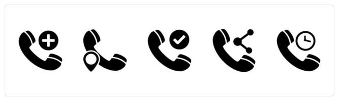 A set of 5 Contact icons as add call, call location, right call, share call vector