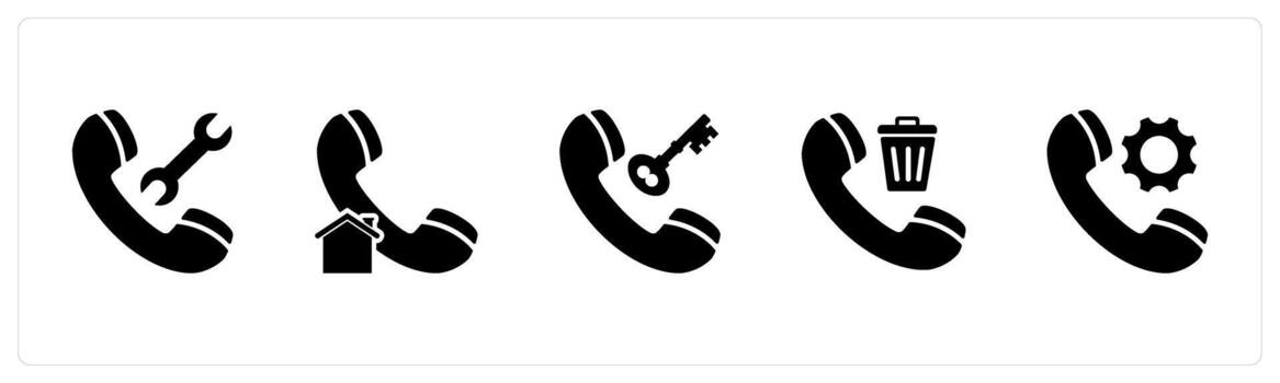 A set of 5 Contact icons as call maintenance, home call, call, delete call vector