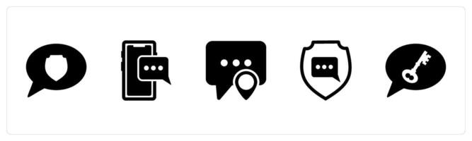 A set of 5 Contact icons as message security, mobile message, message location vector