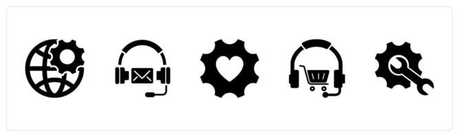 A set of 5 Contact icons as global setting, customer support, favorite setting vector