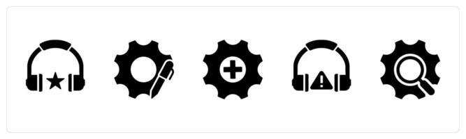A set of 5 Contact icons as favorite music, edit settings, settings vector