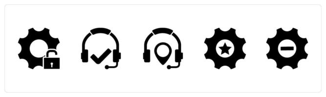 A set of 5 Contact icons as setting protection, headset, headphone location vector
