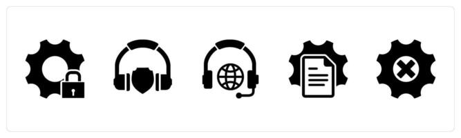 A set of 5 Contact icons as setting protection, headphone security, international music vector