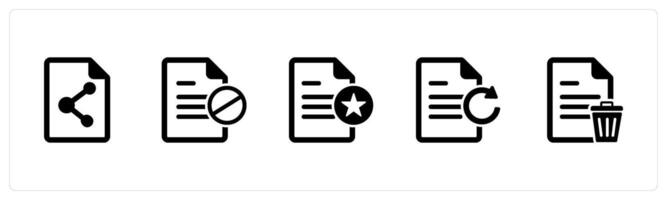 A set of 5 Document icons as share document, document prohibited, favorite document vector