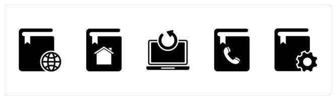 A set of 5 Document icons as global book, home book, update laptop vector