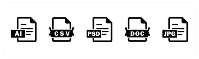 A set of 5 Document icons as ai file, csv file, file vector