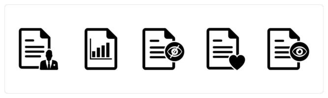 A set of 5 Document icons as document, graph page, invisible document vector