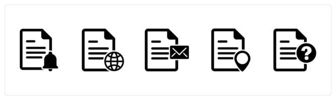 A set of 5 Document icons as page notification, global page, document vector