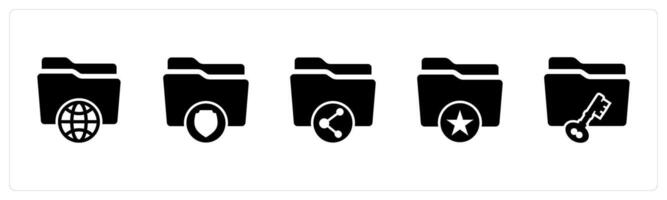 A set of 5 Document icons as international folder, folder security, share folder vector