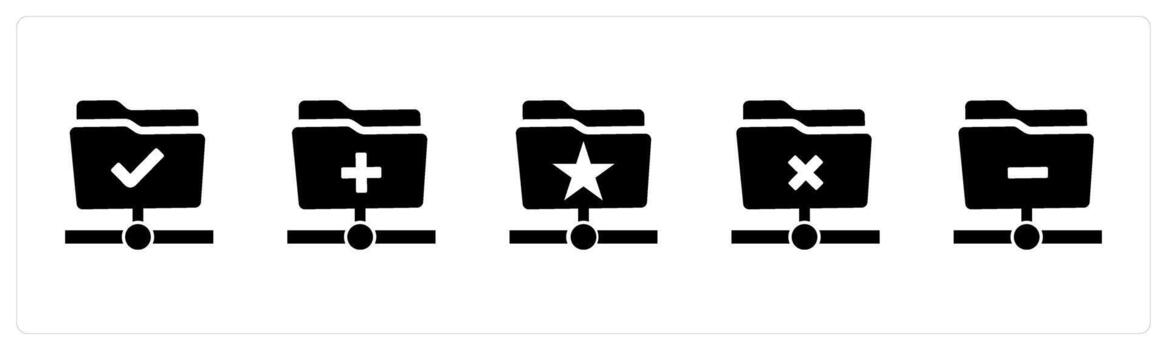 A set of 5 Document icons as approve folder, create folder, favorite folder vector