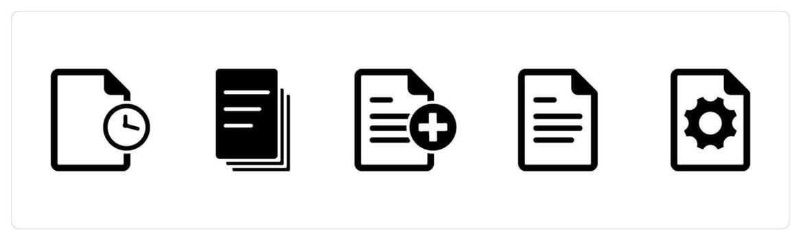 un conjunto de 5 5 documento íconos como documento tiempo, duplicar Copiar, crear página vector
