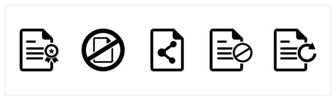 A set of 5 Document icons as certificate, document prohibited, share document vector