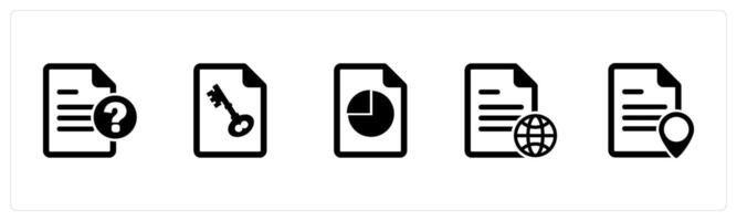 A set of 5 Document icons as question, page security, pie chart vector