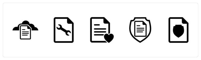 A set of 5 Document icons as cloud document, page setting, favorite page vector