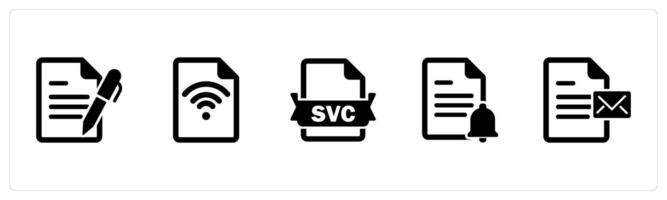 A set of 5 Document icons as edit document, wifi document, svg file vector