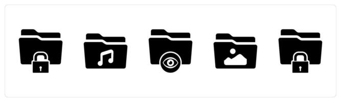 A set of 5 Document icons as folder security, music folder, view folder vector