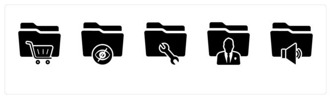 A set of 5 Document icons as shopping folder, invisible folder, folder setting vector