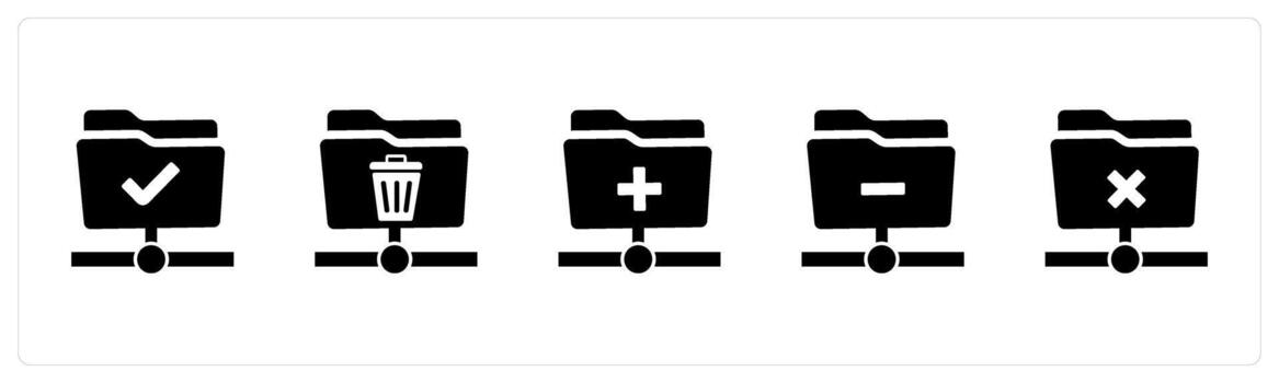 A set of 5 Document icons as approved folder, trash folder, create folder vector