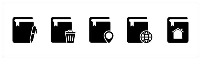 A set of 5 Document icons as notepad, trash book, location book vector