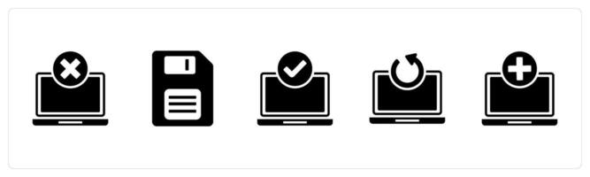 A set of 5 Document icons as wrong laptop, memory card, approved laptop vector