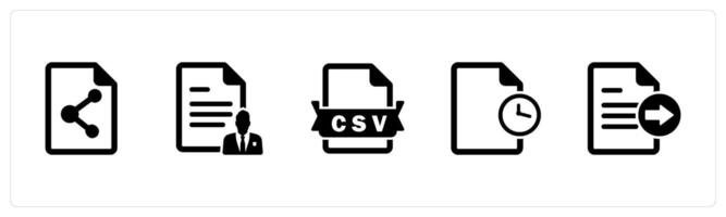 A set of 5 Document icons as share document, document, csv file vector