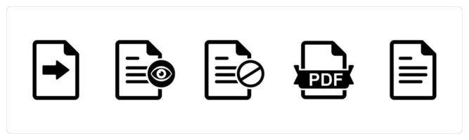 A set of 5 Document icons as send file view document, document prohibited vector