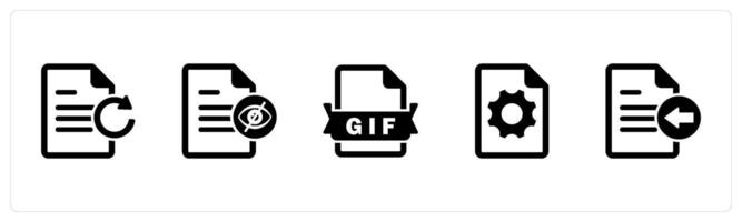 A set of 5 Document icons as update document, invisible document, gif file vector