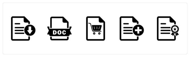 A set of 5 Document icons as download file, doc file, shopping list vector