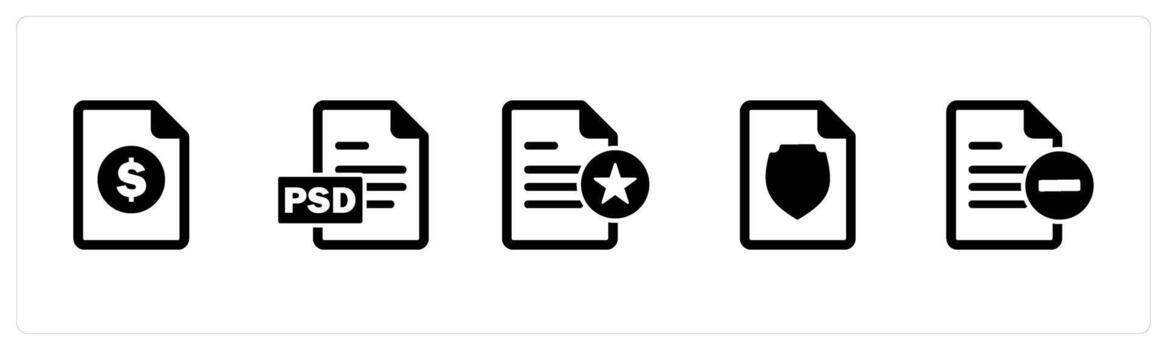 un conjunto de 5 5 documento íconos como factura, archivo, favorito documento vector