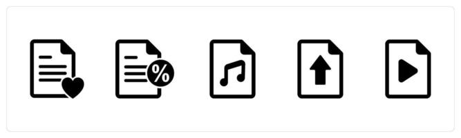 A set of 5 Document icons as favorite page, promissory note, music file vector