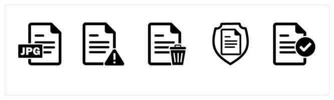 A set of 5 Document icons as jpg file, page error, trash page vector