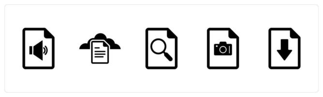 A set of 5 Document icons as audio file, cloud document, search page vector
