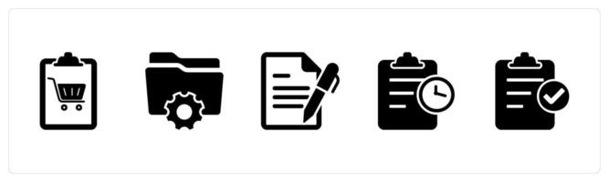 A set of 5 Document icons as shopping list, folder setting, edit document vector