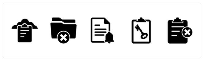 A set of 5 Document icons as cloud document, wrong folder, page notification vector