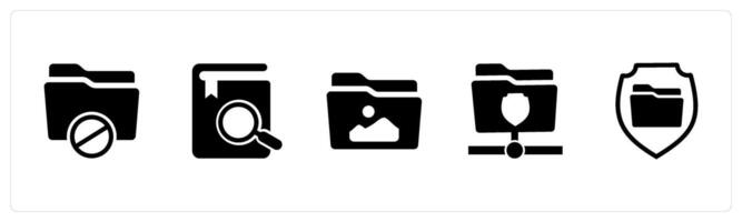 A set of 5 Document icons as folder prohibited, search book, image folder vector