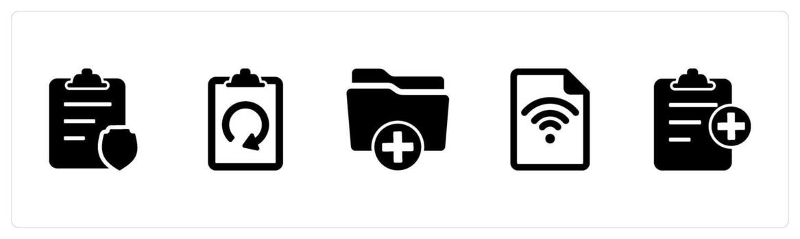 A set of 5 Document icons as page protection, refresh page, create folder vector