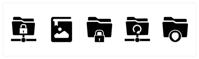 A set of 5 Document icons as folder protection, image book, folder security vector
