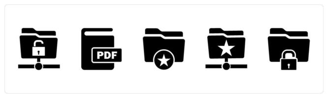 A set of 5 Document icons as folder protection, pdf book, favorite folder vector