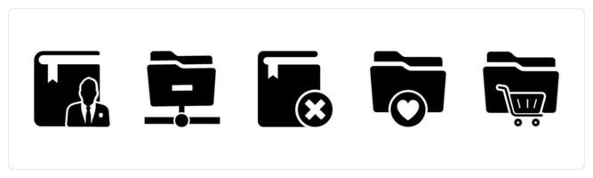 A set of 5 Document icons as author, remove folder, wrong book vector